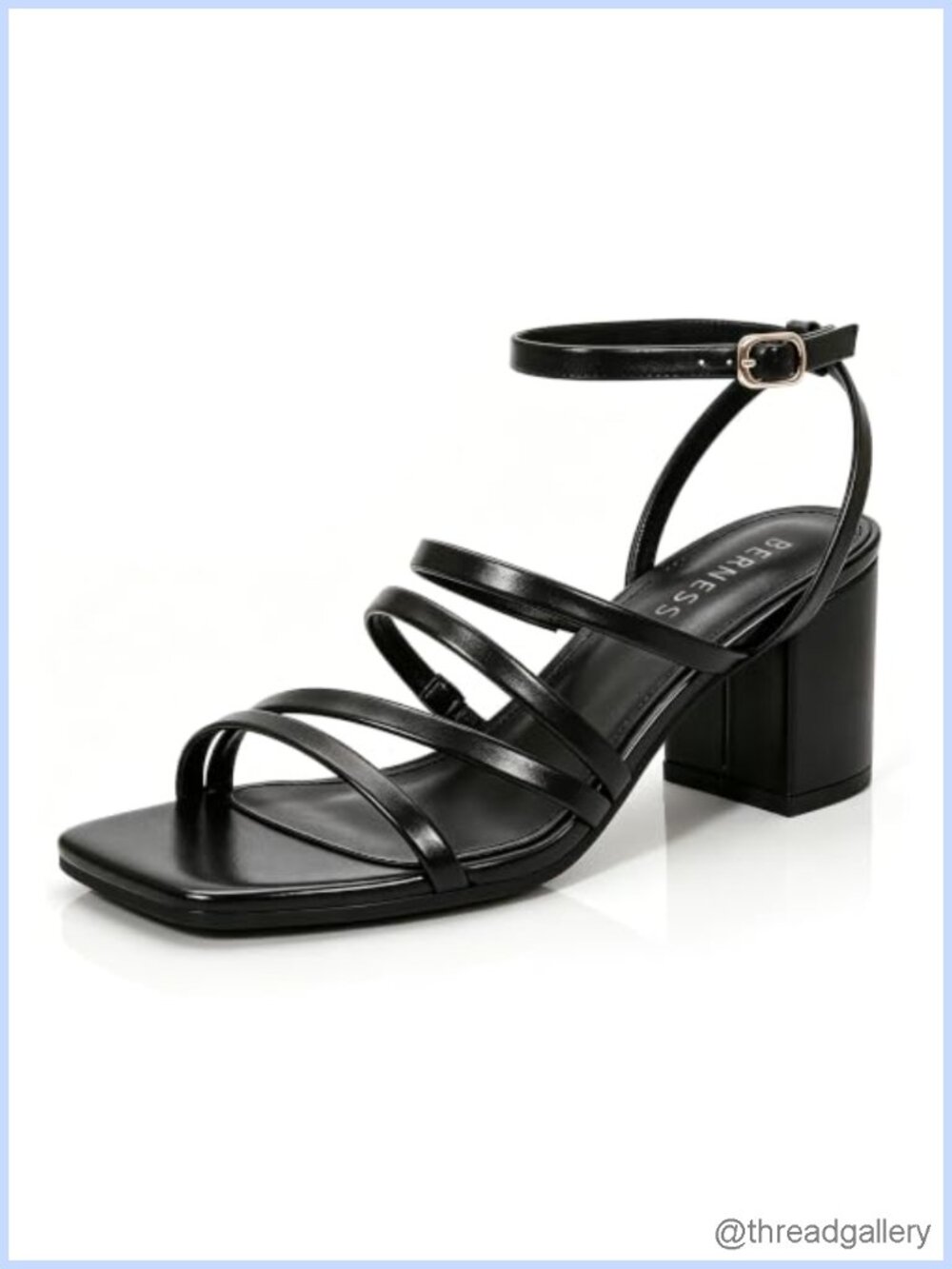 Faux Leather Chunky Block Heel Square Toe Ankle Strap Sandals